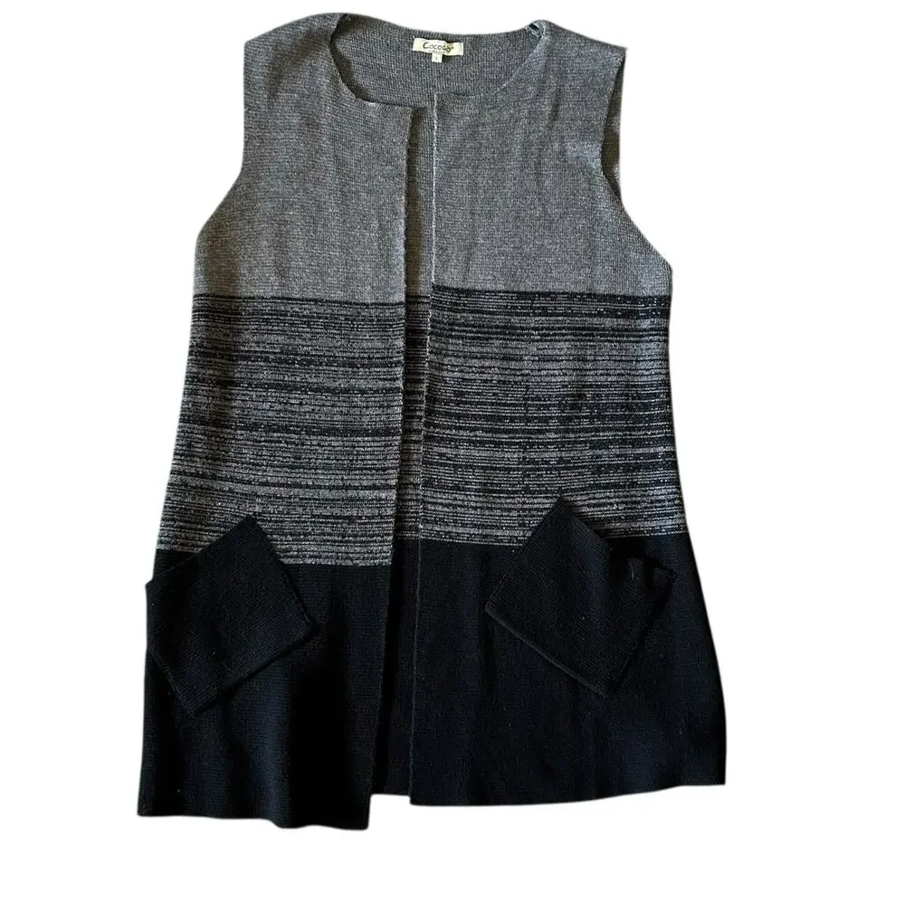 Cocogio Open Front Merino Wool Long Line Sweater Vest Cardigan Womens Large